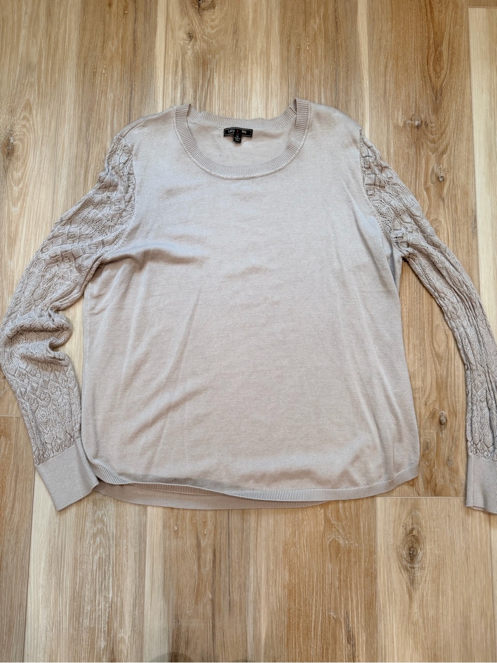Light Beige Long Sleeve Cable Knit Sleeve Sweater Top